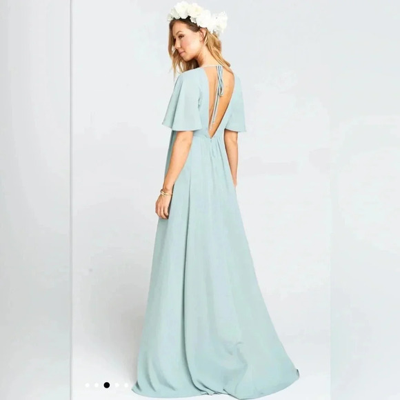 Show Me Your MuMu Faye Flutter Maxi Dress, Silver Sage, Small.